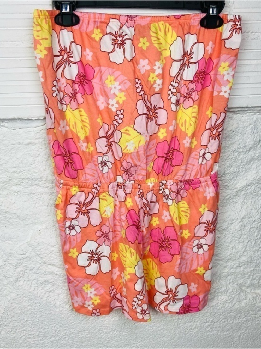 Forever 21 Peach Floral Hawaiian pocket Strapless Romper size large